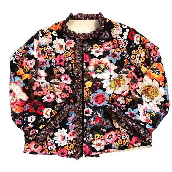 no brand Jackets & Blazers - Quilted Floral Fleece lined jacket Sz M Ruffle Cottagecore Festival Boho Granny